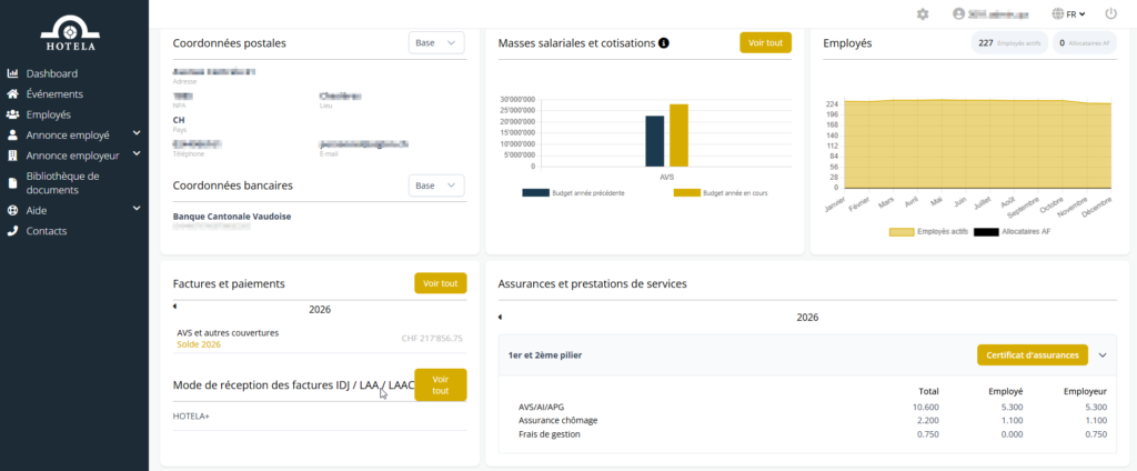HOTELA+ dashboard, modification des préférences de facturation